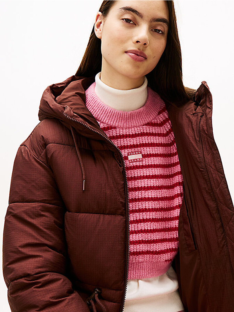 Kadın TJW Hooded Midi Puffer Mont Kahverengi DW0DW21626GS7