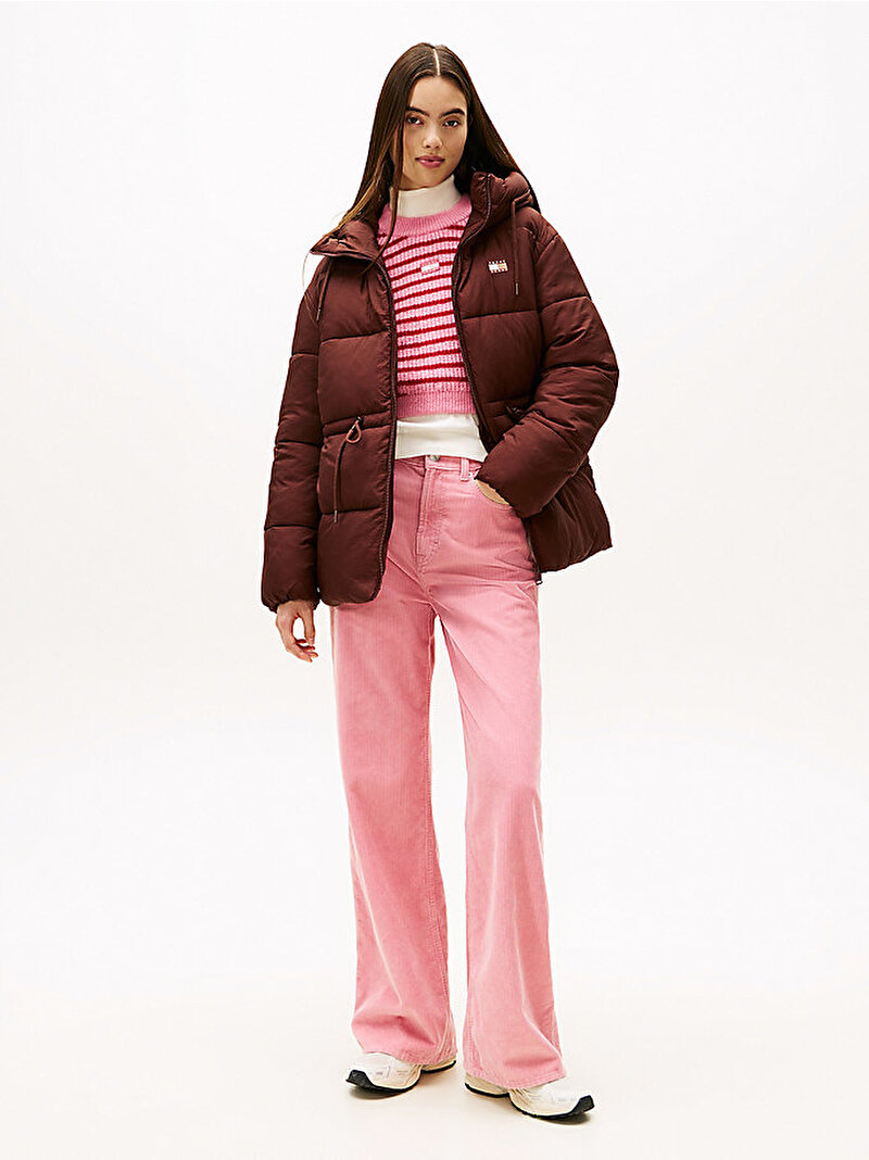 Kadın TJW Hooded Midi Puffer Mont Kahverengi DW0DW21626GS7