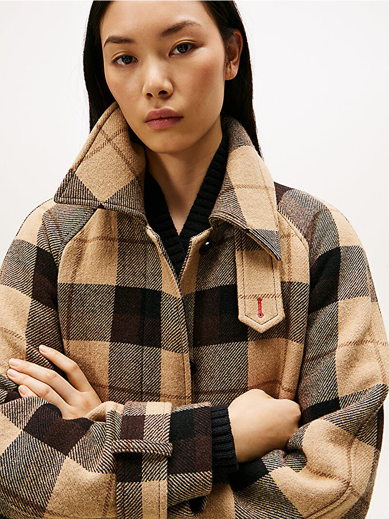 Kadın Wool Check Kemerli Kaban Kahverengi WW0WW468700M7