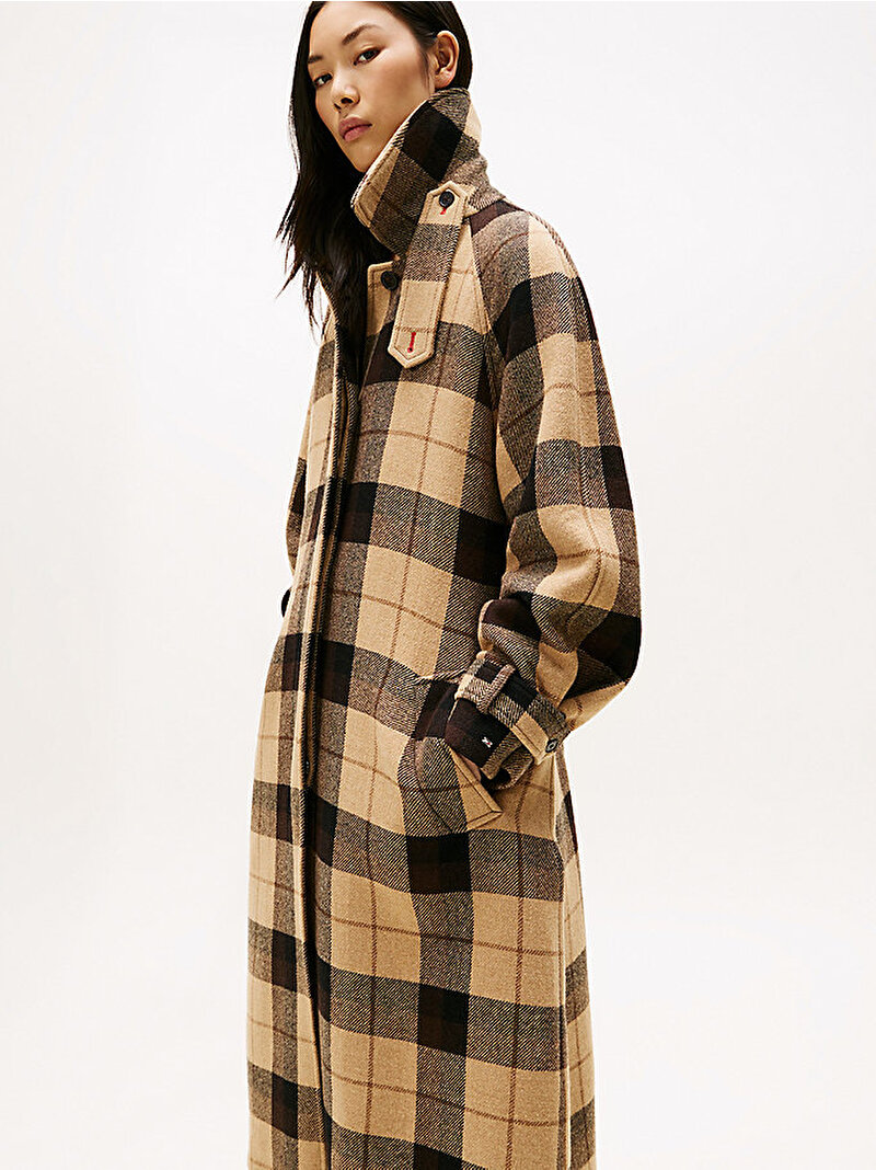 Kadın Wool Check Kemerli Kaban Kahverengi WW0WW468700M7