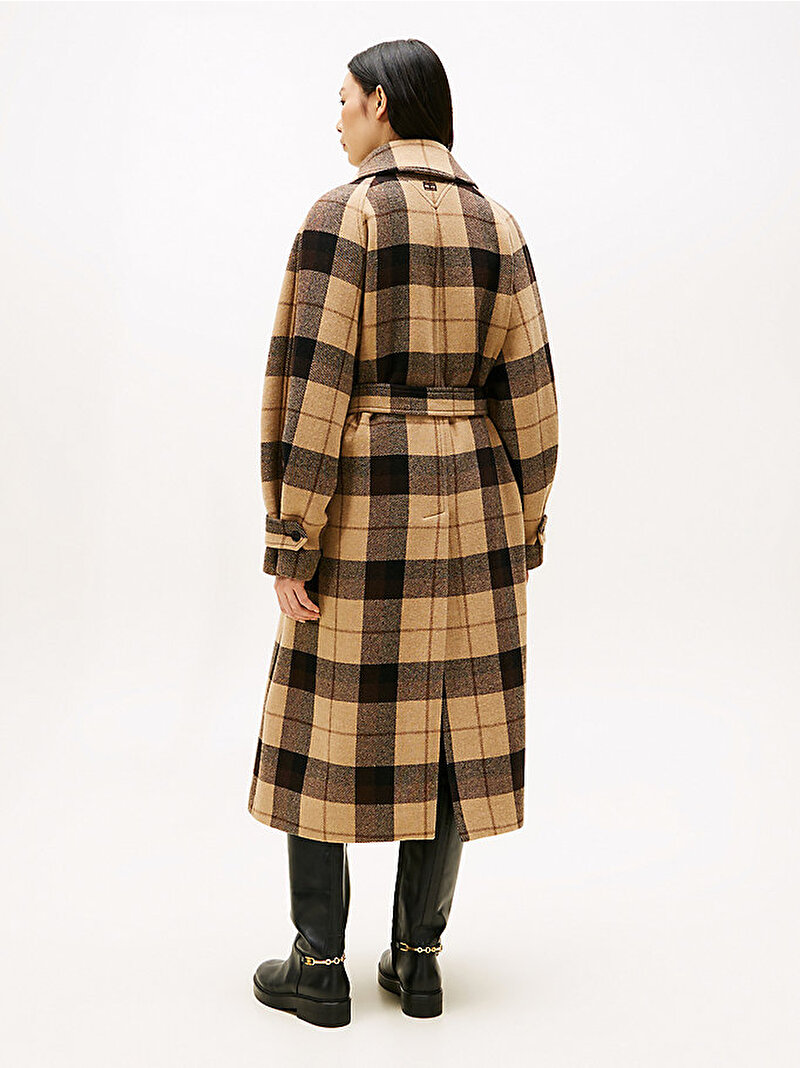 Kadın Wool Check Kemerli Kaban Kahverengi WW0WW468700M7