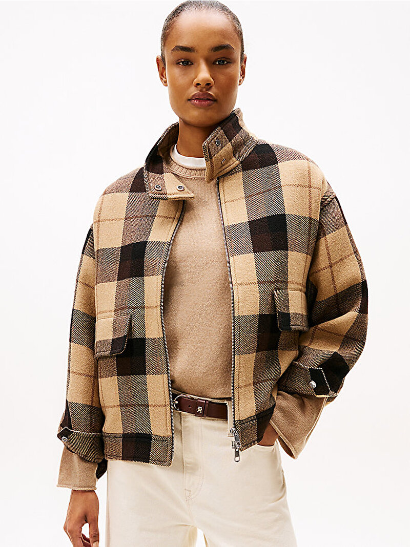 Kadın Wool Chek Relax Ceket Kahverengi WW0WW472840M7