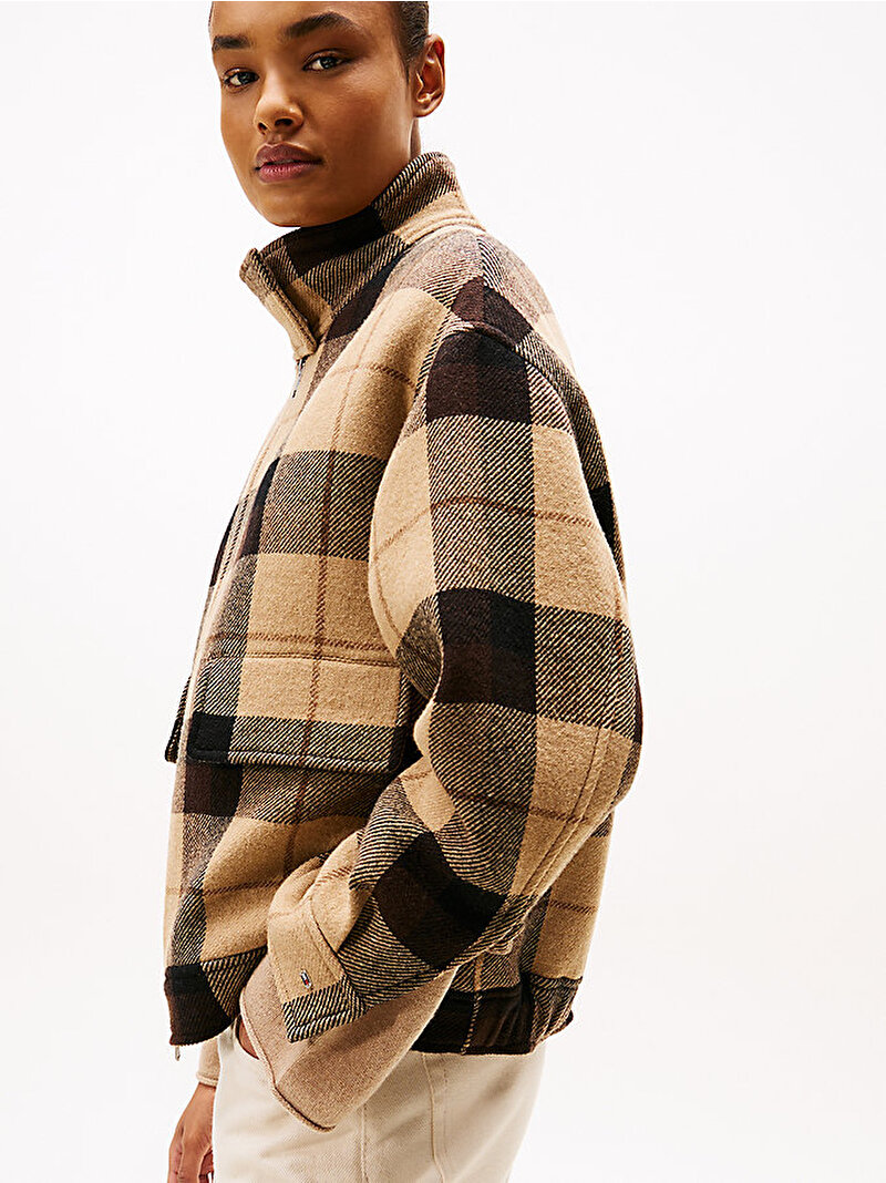 Kadın Wool Chek Relax Ceket Kahverengi WW0WW472840M7