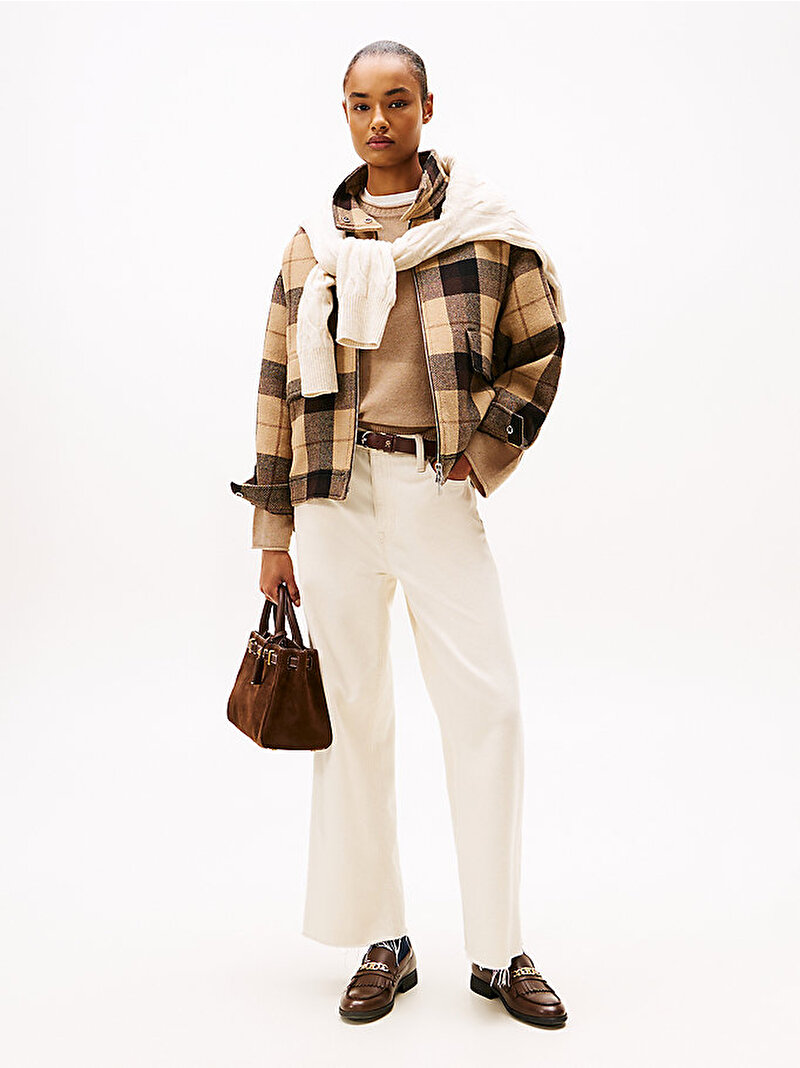 Kadın Wool Chek Relax Ceket Kahverengi WW0WW472840M7