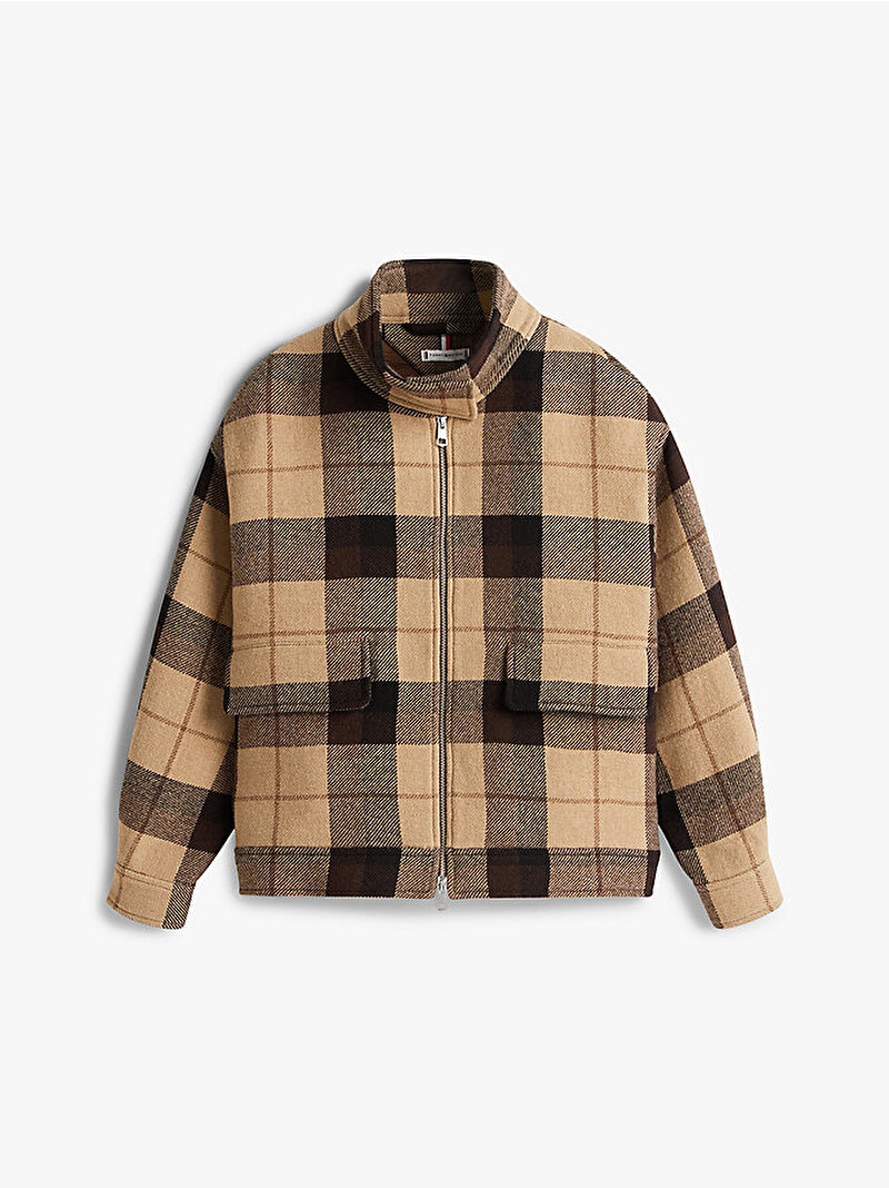 Kadın Wool Chek Relax Ceket Kahverengi WW0WW472840M7