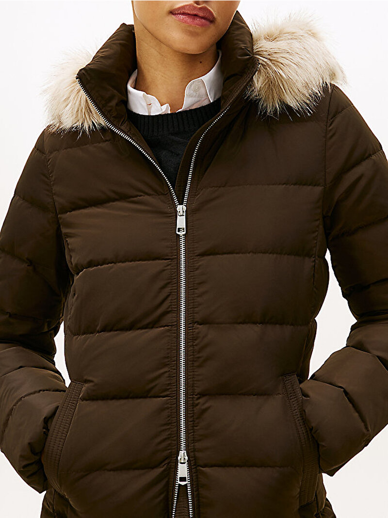 Kadın Down Slim Puffer Mont Kahverengi WW0WW47540GOP