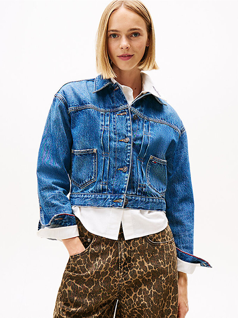 Kadın Pleated Trucker Denim Ceket Lacivert DW0DW221501BK