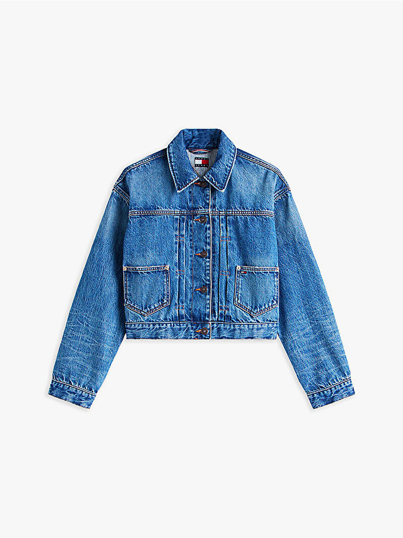 Kadın Pleated Trucker Denim Ceket Lacivert DW0DW221501BK