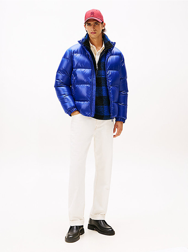 Erkek Shiny Down Stand Puffer Mont Mavi  MW0MW40617D03