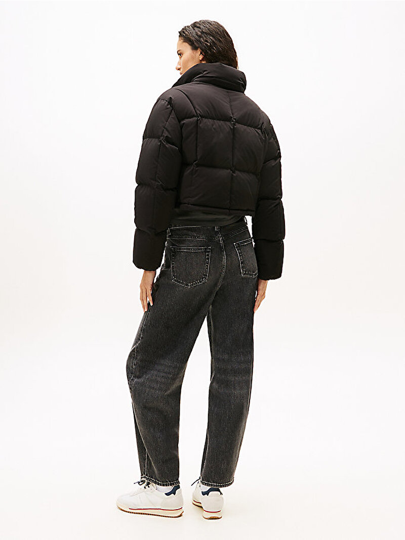 Kadın TJW Alaska Grid Crop Puffer Mont Siyah DW0DW21624BDS