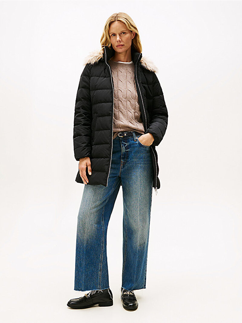 Kadın Down Slim Puffer Mont Siyah WW0WW47540BDS