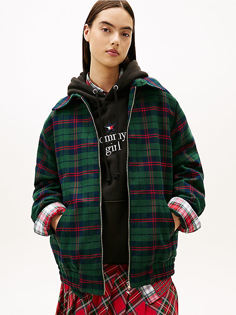 Unisex Tommy Girl Padded Tartan Kaban Yeşil DN0DN00097L6K