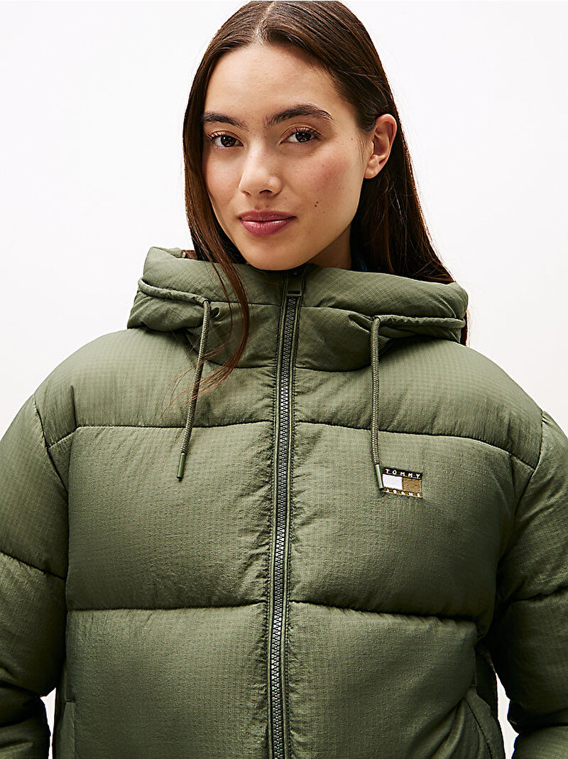 Kadın TJW Hooded Puffer Mont Yeşil DW0DW21625MRH