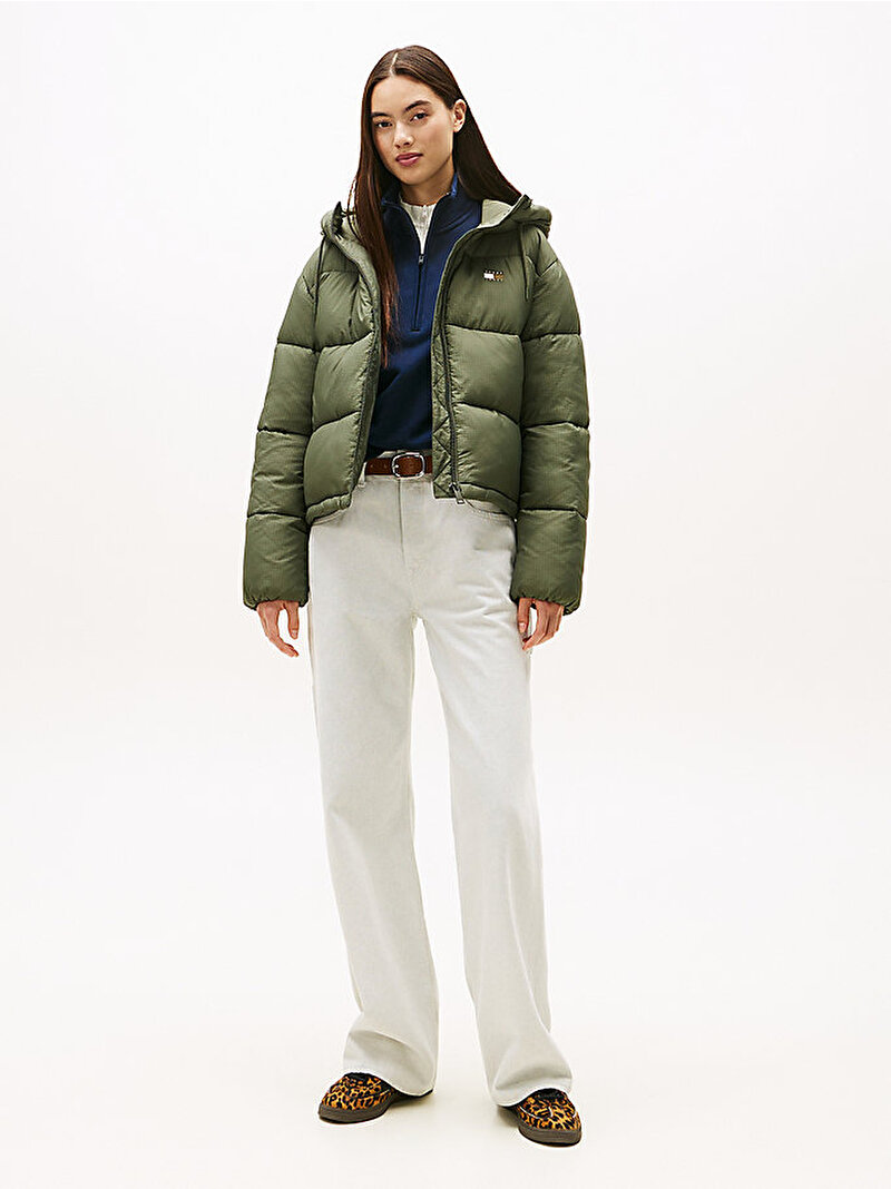 Kadın TJW Hooded Puffer Mont Yeşil DW0DW21625MRH