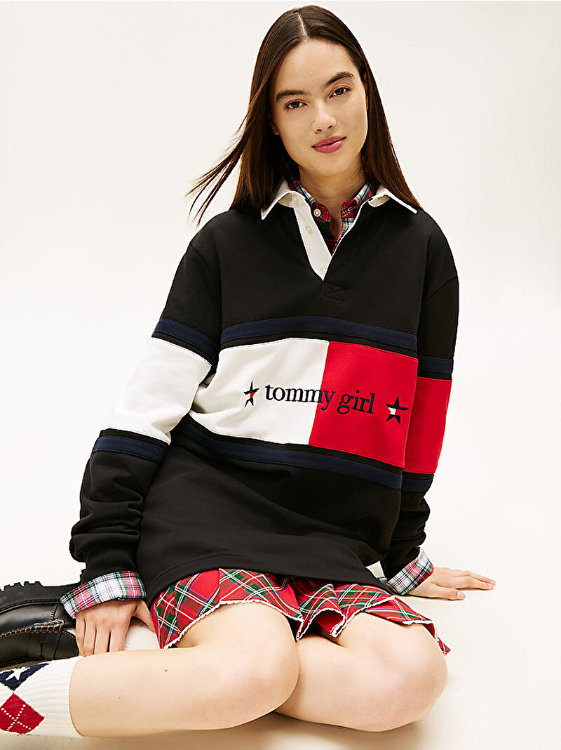 Kadın Tommy Girl Star Graphic Polo Yaka Elbise Siyah DW0DW22510BDS