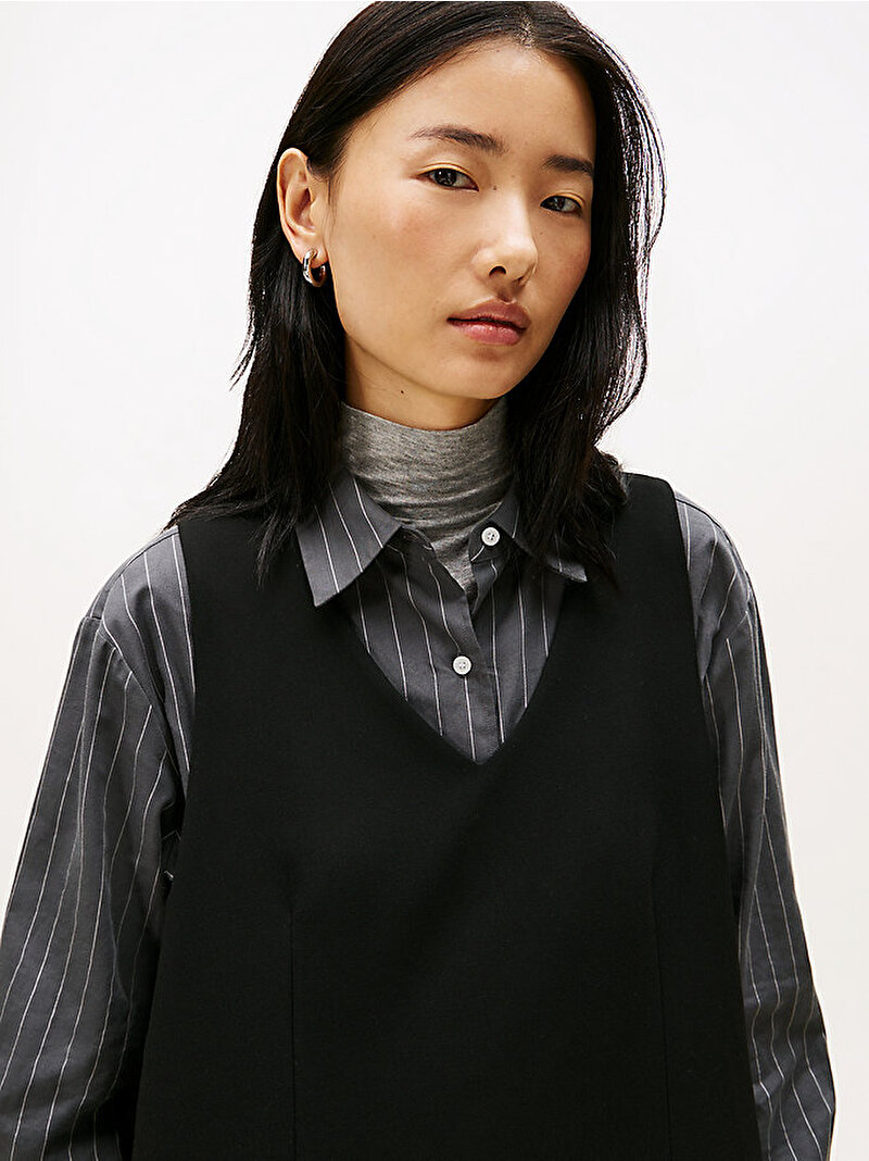 Kadın Punto V Yaka Mini Elbise Siyah WW0WW48264BDS