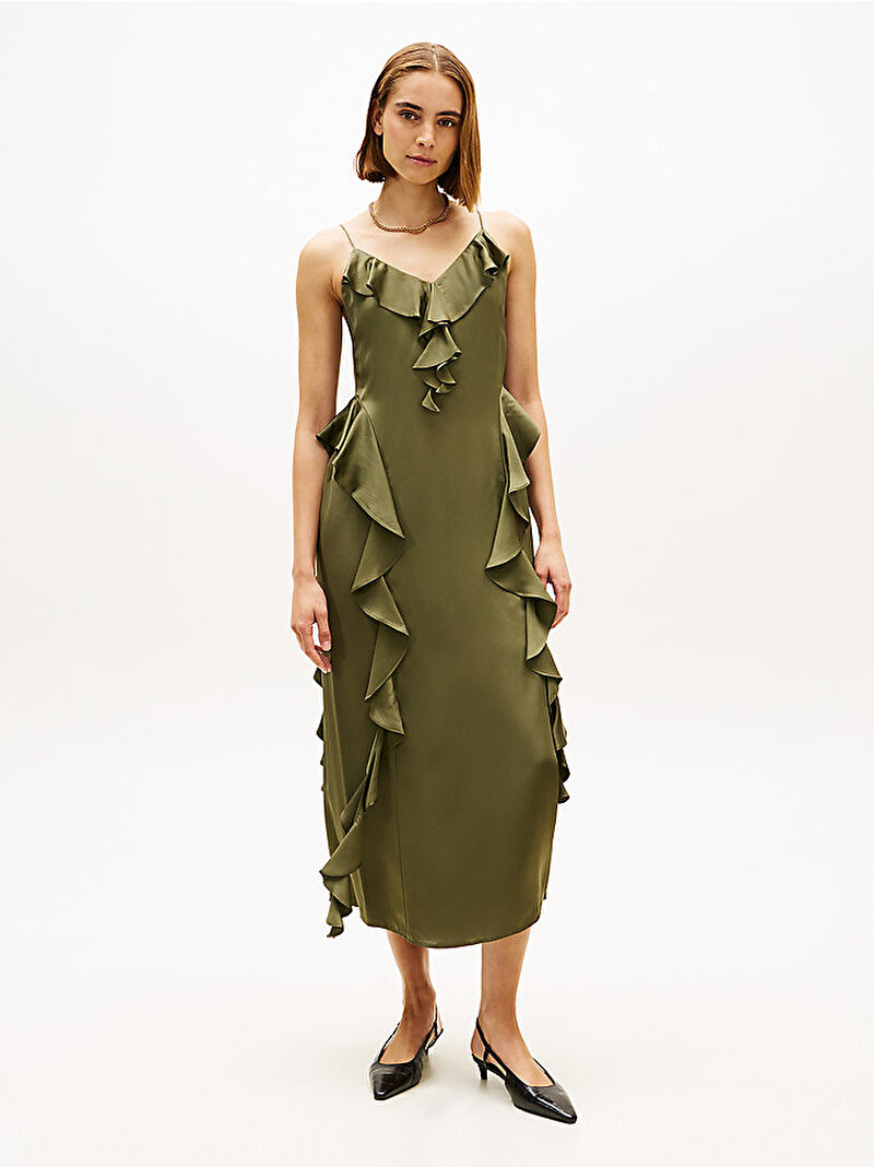 Kadın Saten Slip Long Elbise Yeşil WW0WW46586MSH