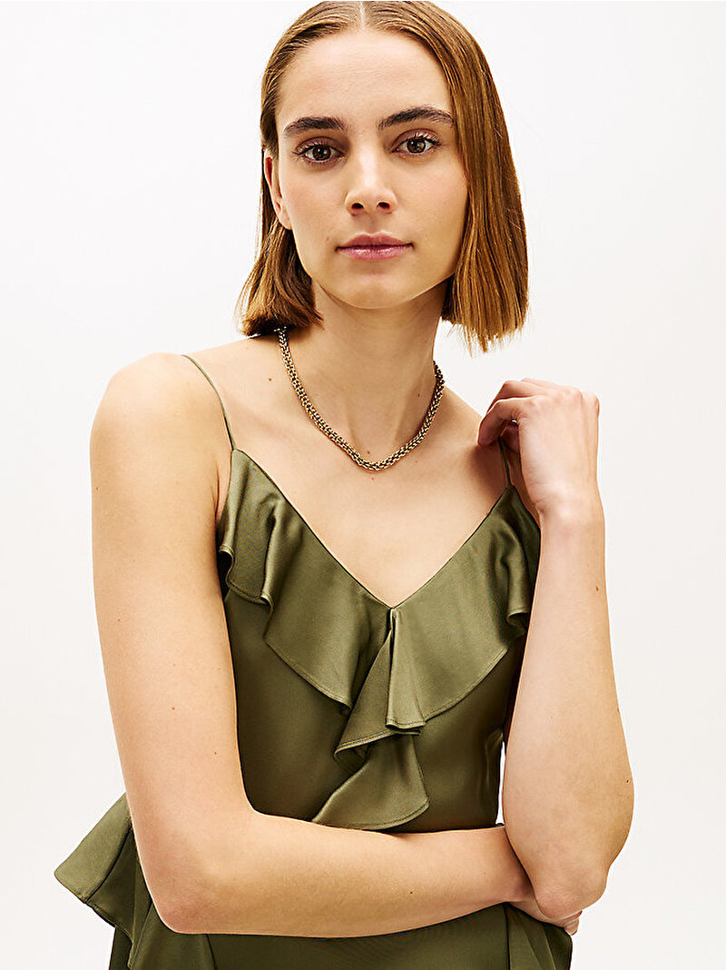 Kadın Saten Slip Long Elbise Yeşil WW0WW46586MSH