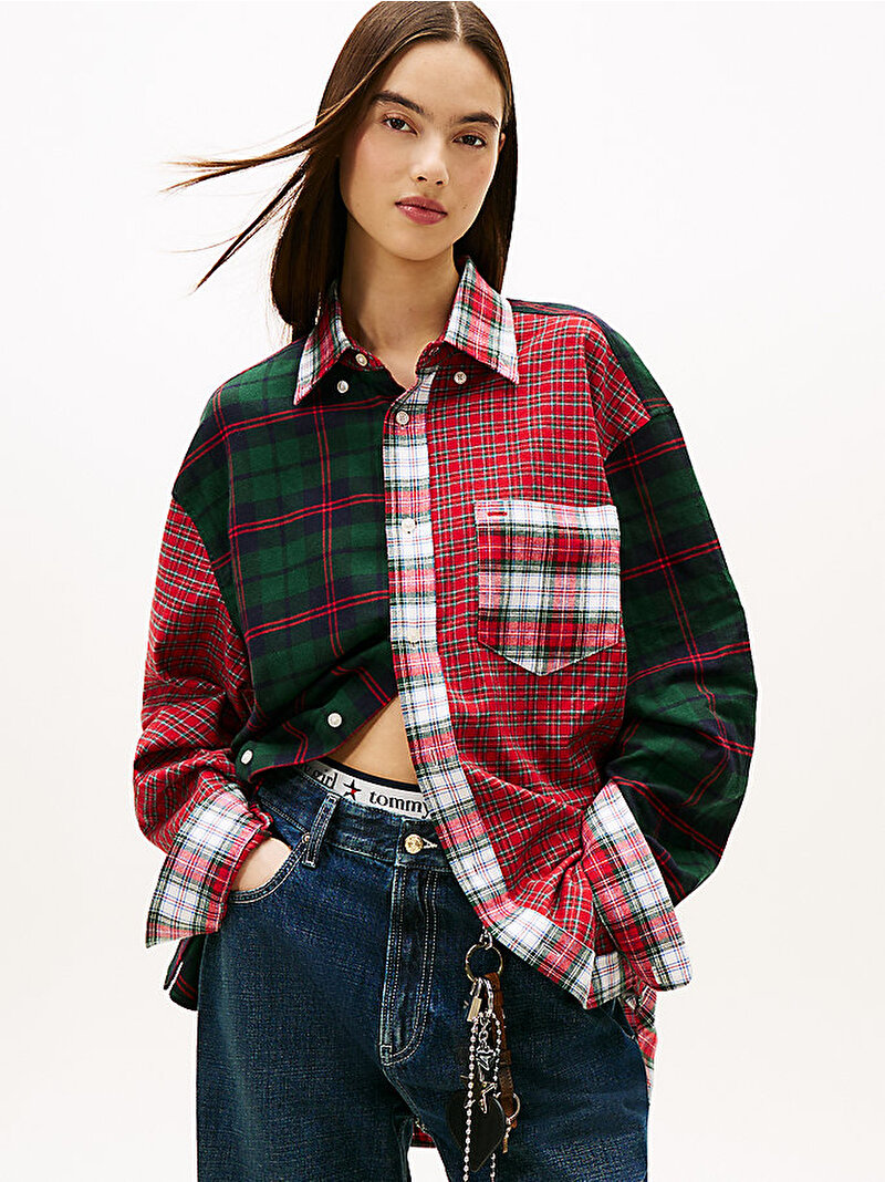 Unisex Tommy Girl Tartan Patchwork Gömlek Çok renkli DN0DN00090XLI