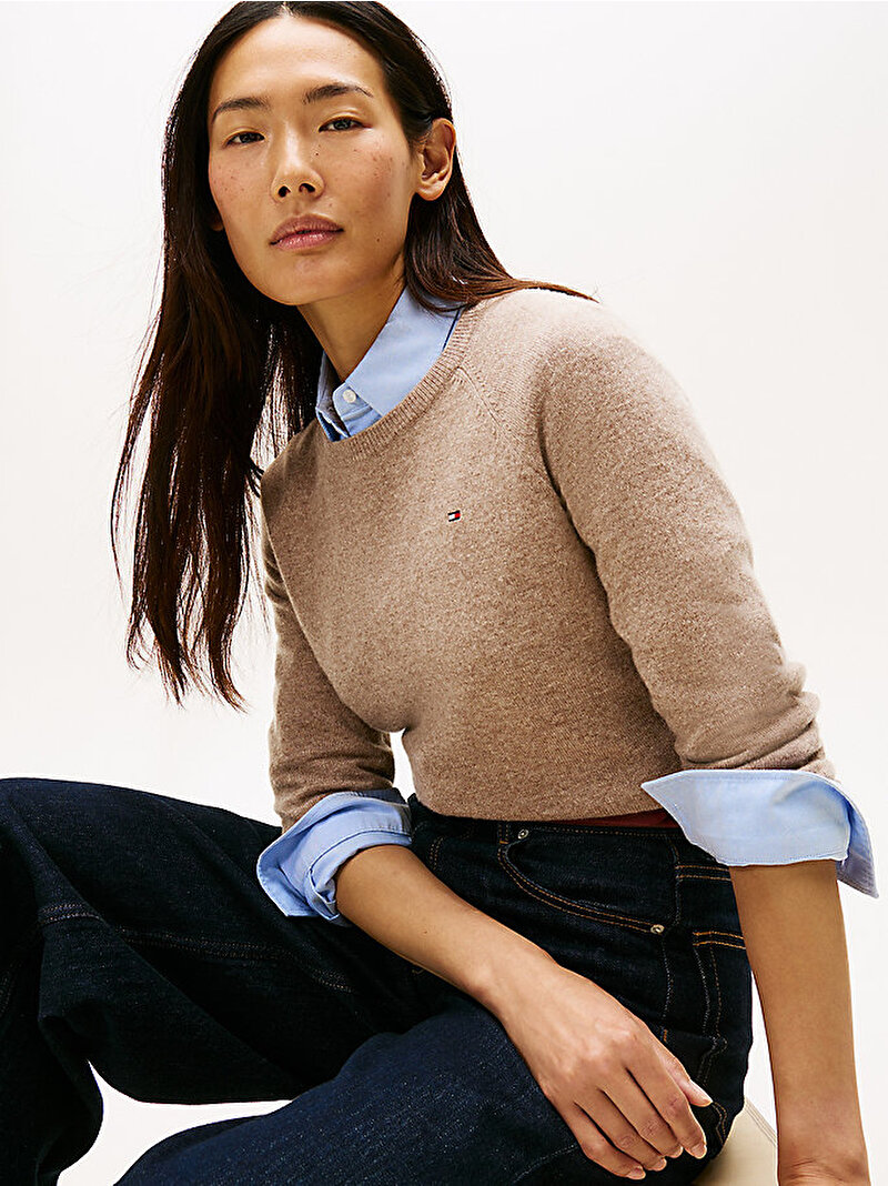 Kadın Wool Cash C-Neck Kazak Bej  WW0WW47470ADL