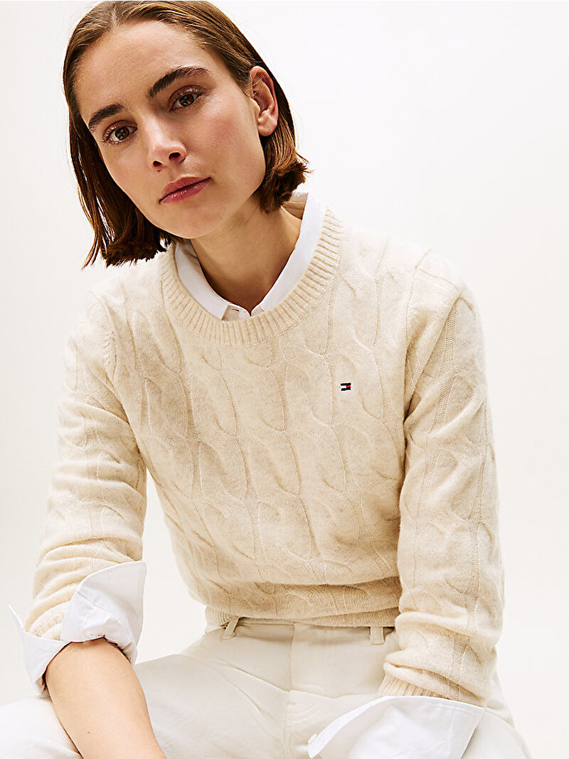 Kadın Soft Wool Cable Kazak Beyaz  WW0WW43586ADK