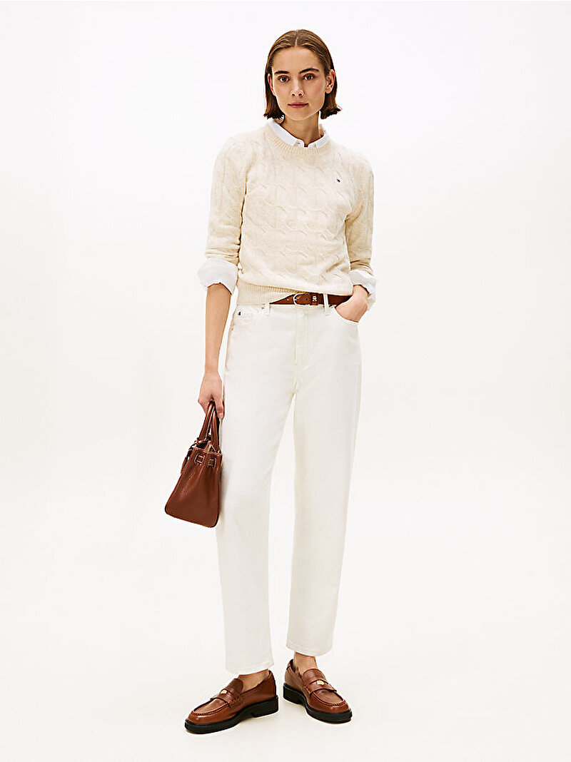 Kadın Soft Wool Cable Kazak Beyaz  WW0WW43586ADK