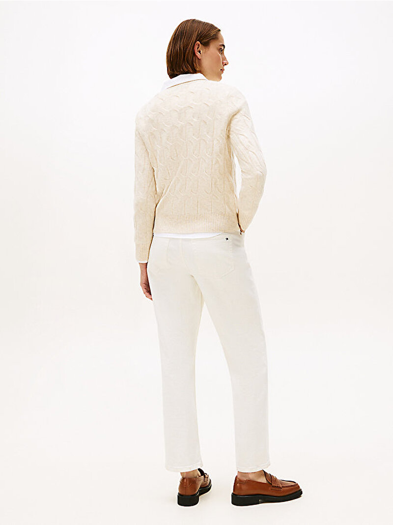 Kadın Soft Wool Cable Kazak Beyaz  WW0WW43586ADK