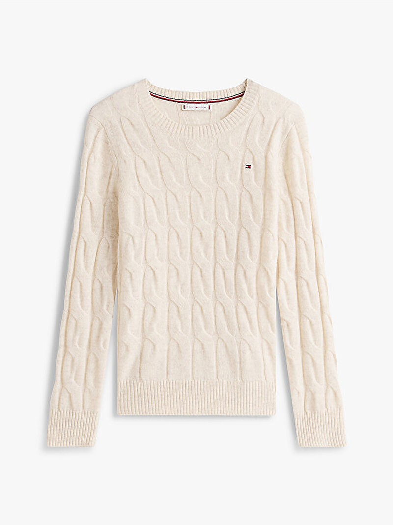 Kadın Soft Wool Cable Kazak Beyaz  WW0WW43586ADK