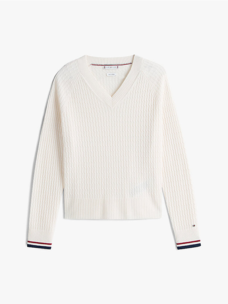 Kadın Wool Cash Cable Kazak Beyaz  WW0WW4641702V