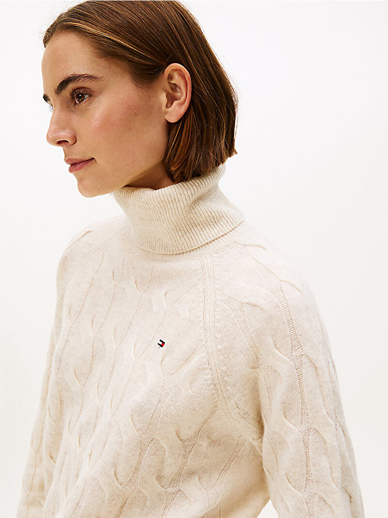 Kadın Soft Wool Cable Kazak Beyaz  WW0WW46791ADK