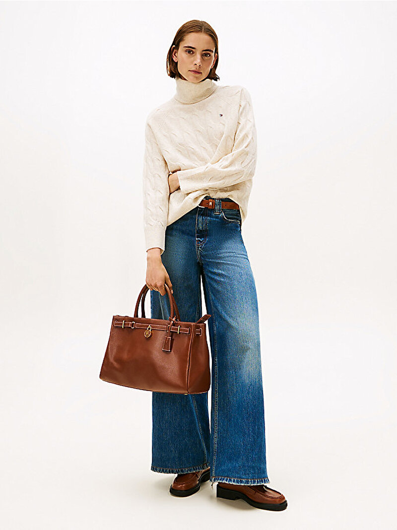 Kadın Soft Wool Cable Kazak Beyaz  WW0WW46791ADK