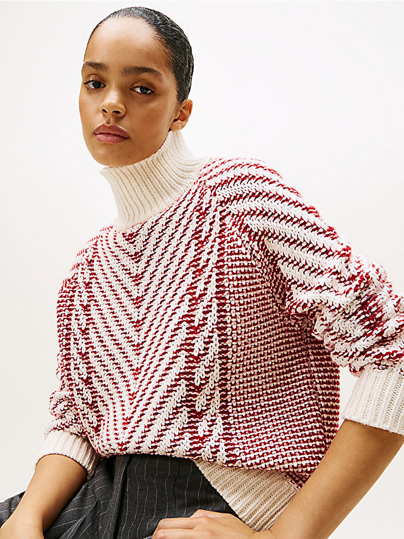 Kadın Textured Cable Mock Neck Kazak Çok renkli WW0WW464100KS