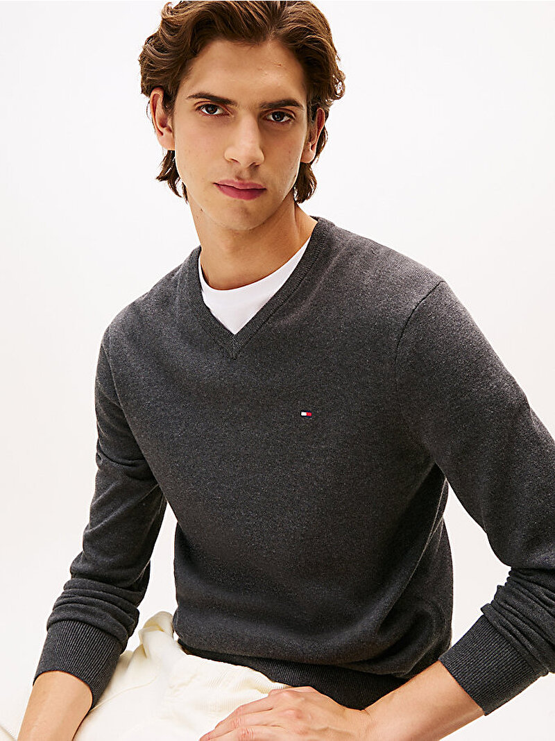 Erkek Essential Cotton Kazak Gri MW0MW14745P92