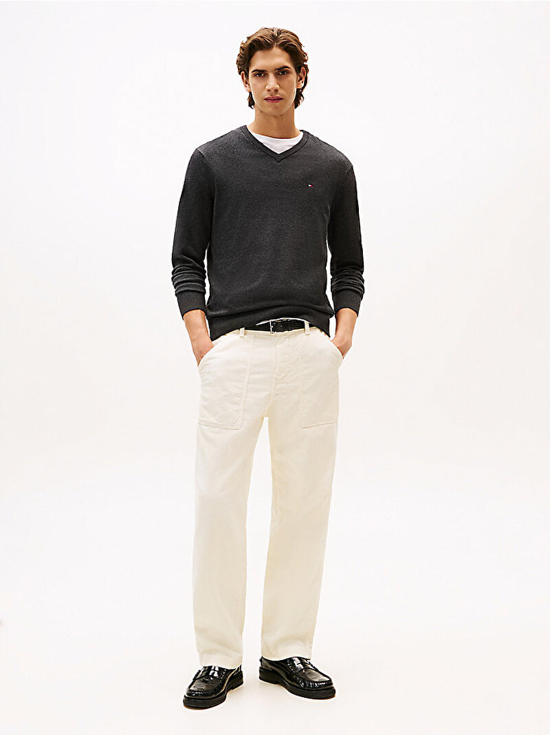 Erkek Essential Cotton Kazak Gri MW0MW14745P92