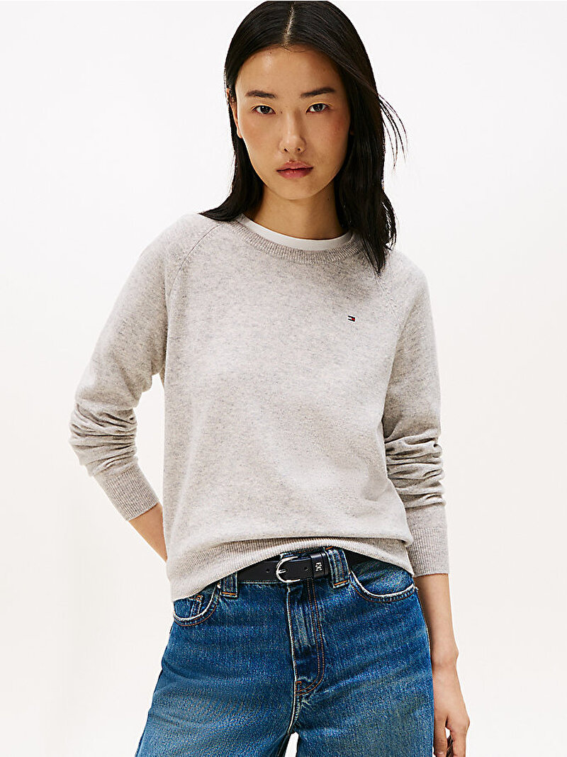 Kadın Wool Cash C-Neck Kazak Gri WW0WW47470P61