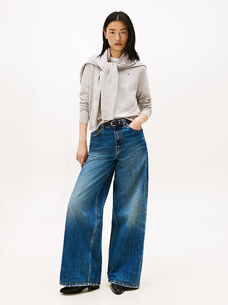 Kadın Wool Cash C-Neck Kazak Gri WW0WW47470P61