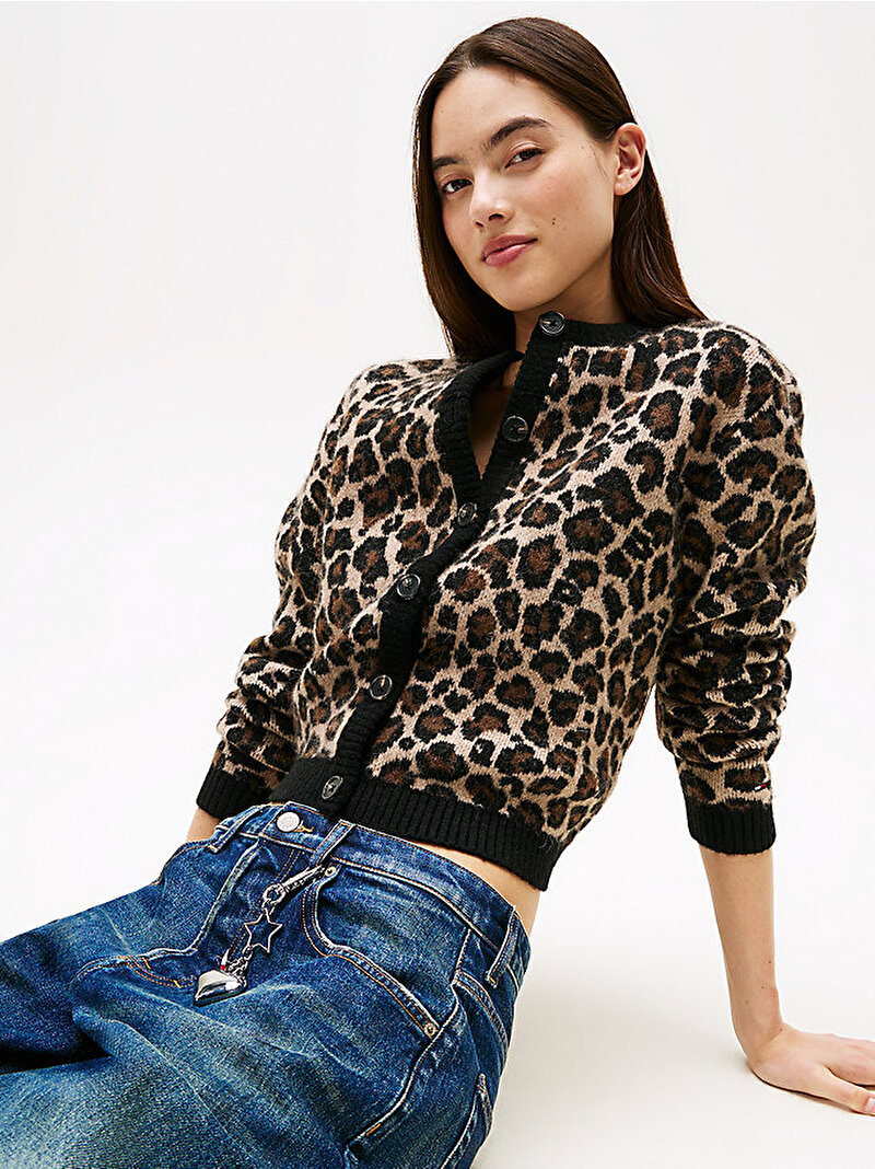 Kadın TJW Leopard Hırka Kahverengi DW0DW219680HD