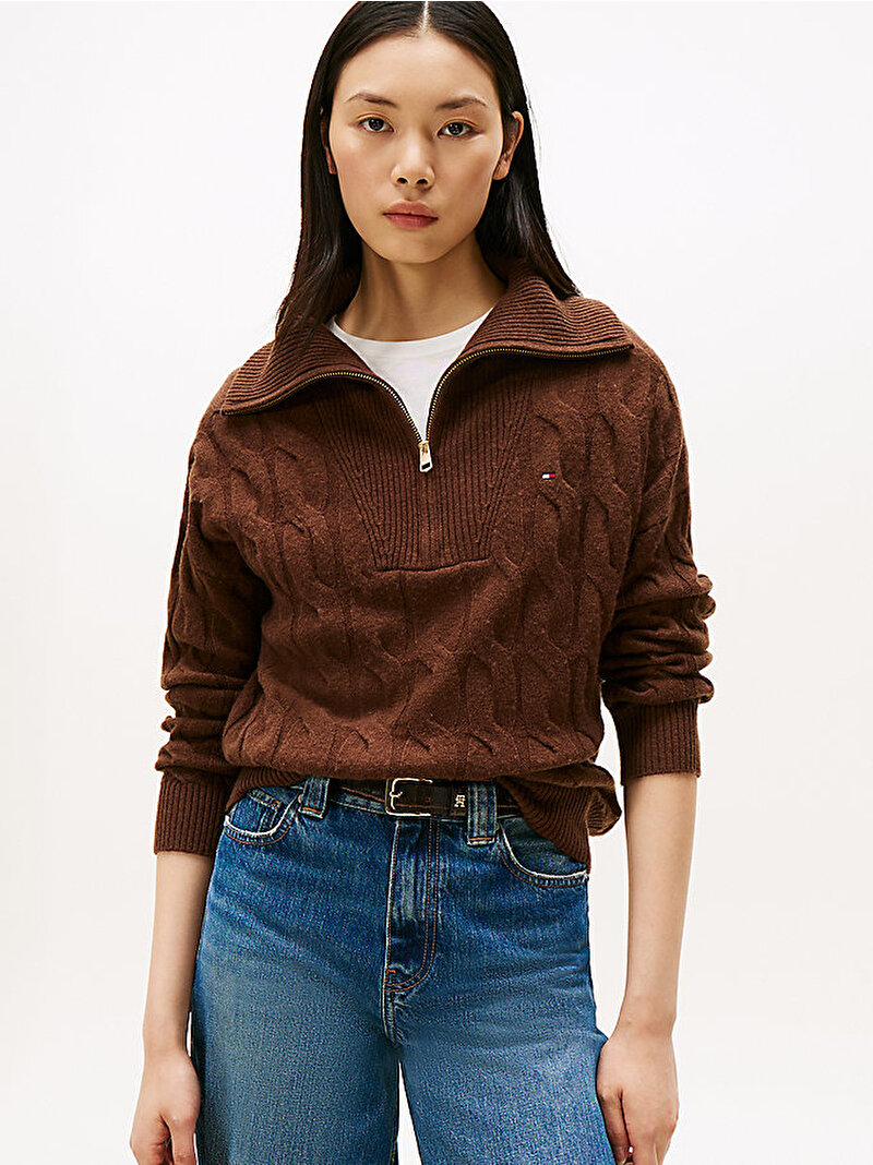 Kadın Soft Wool Cable Kazak Kahverengi WW0WW46425GV0