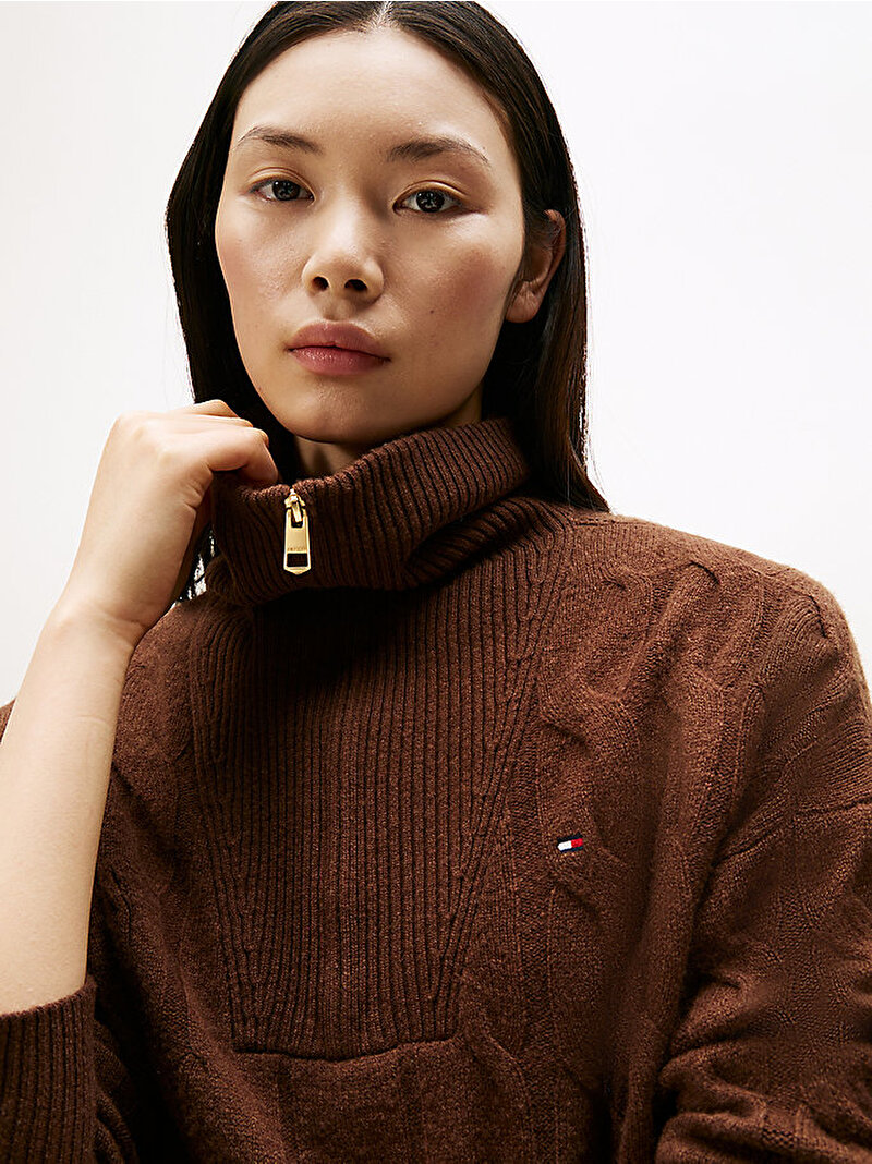 Kadın Soft Wool Cable Kazak Kahverengi WW0WW46425GV0