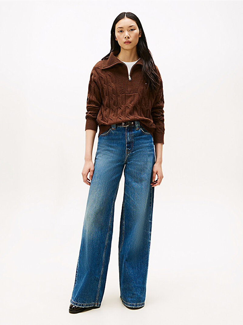 Kadın Soft Wool Cable Kazak Kahverengi WW0WW46425GV0