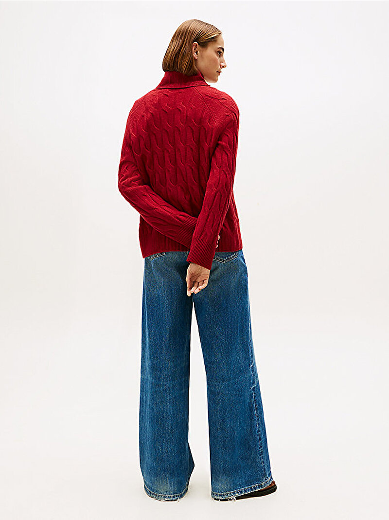 Kadın Soft Wool Cable Kazak Kırmızı WW0WW46791XIT