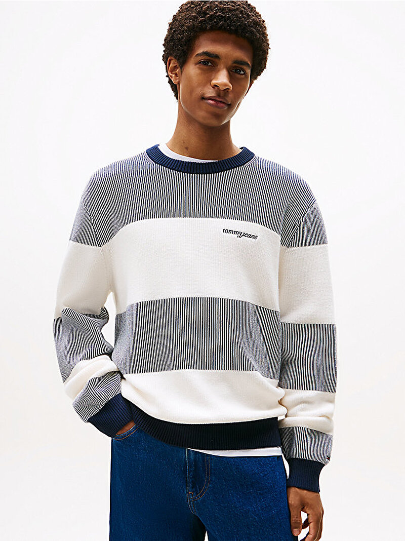 Erkek TJM Regular Texture Stripe Kazak Lacivert DM0DM22110C1G