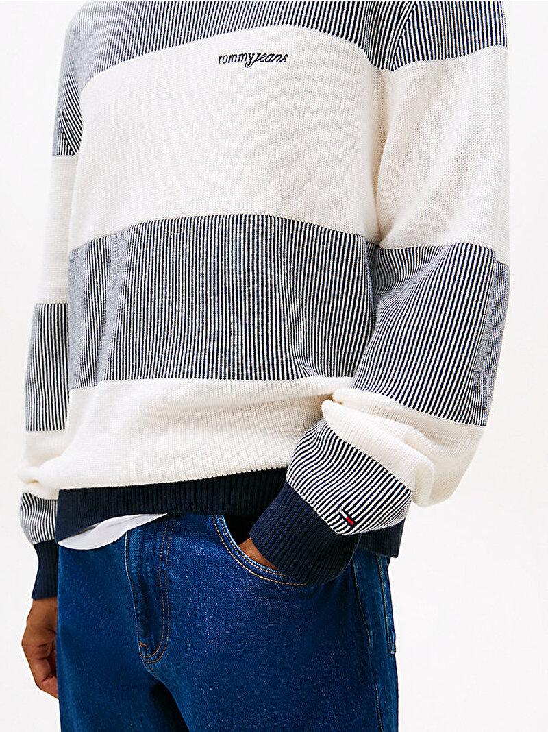 Erkek TJM Regular Texture Stripe Kazak Lacivert DM0DM22110C1G