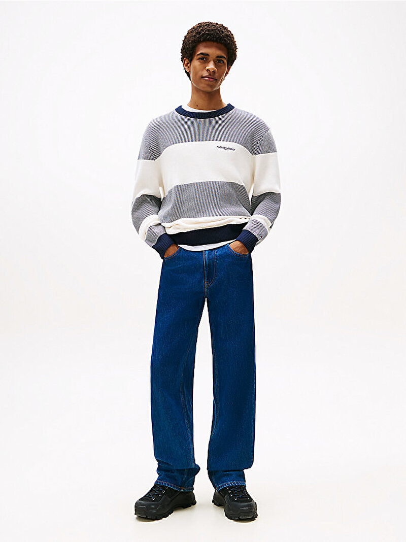 Erkek TJM Regular Texture Stripe Kazak Lacivert DM0DM22110C1G