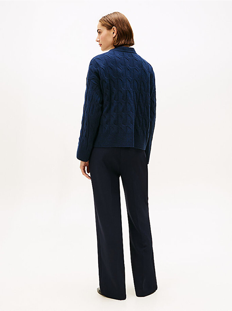 Kadın Soft Wool Cable Kazak Lacivert WW0WW43089C1G