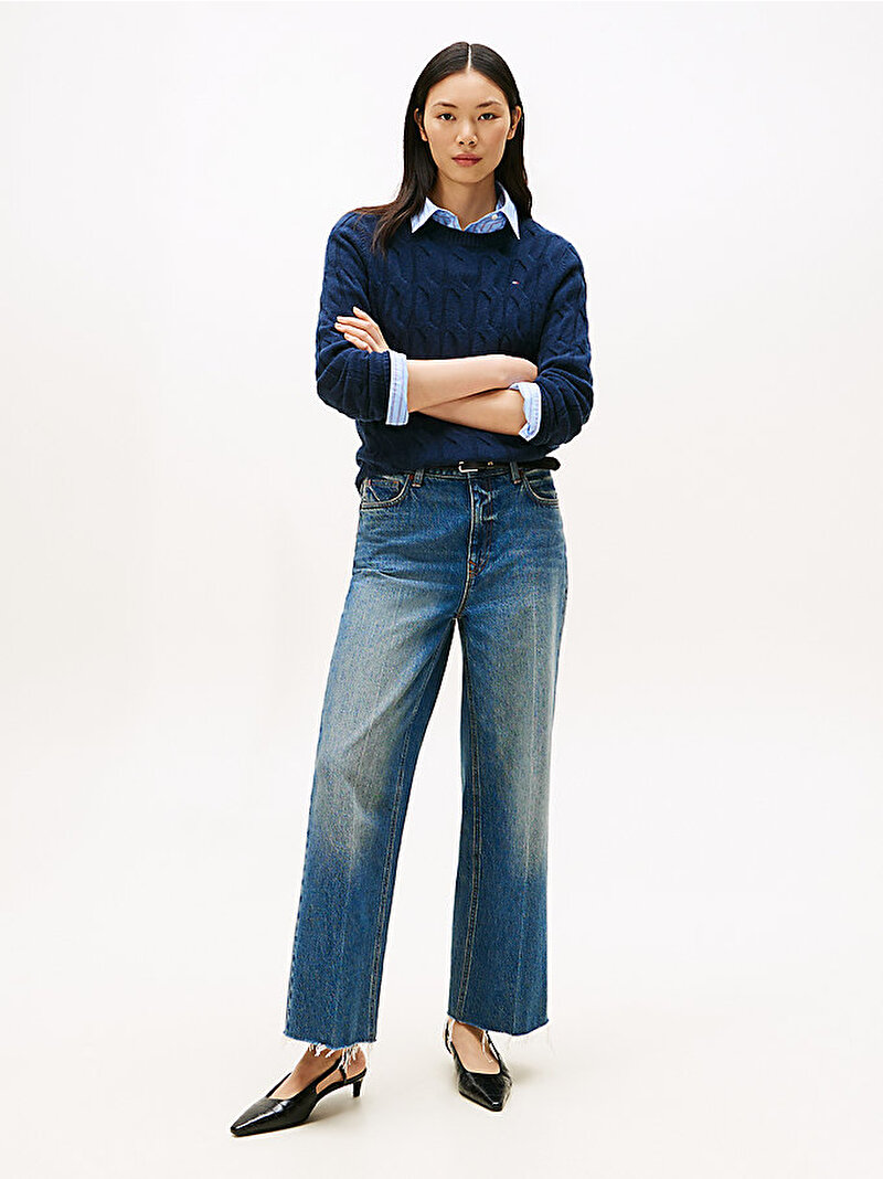 Kadın Soft Wool Cable Kazak Lacivert WW0WW43586C1G