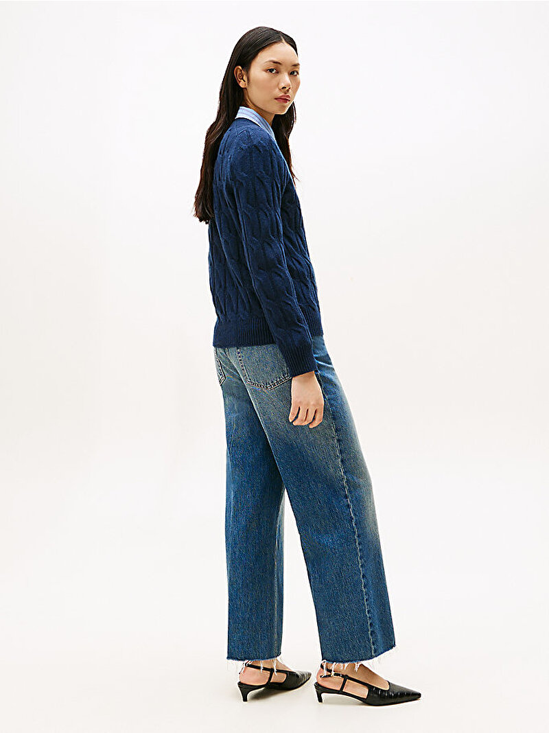 Kadın Soft Wool Cable Kazak Lacivert WW0WW43586C1G