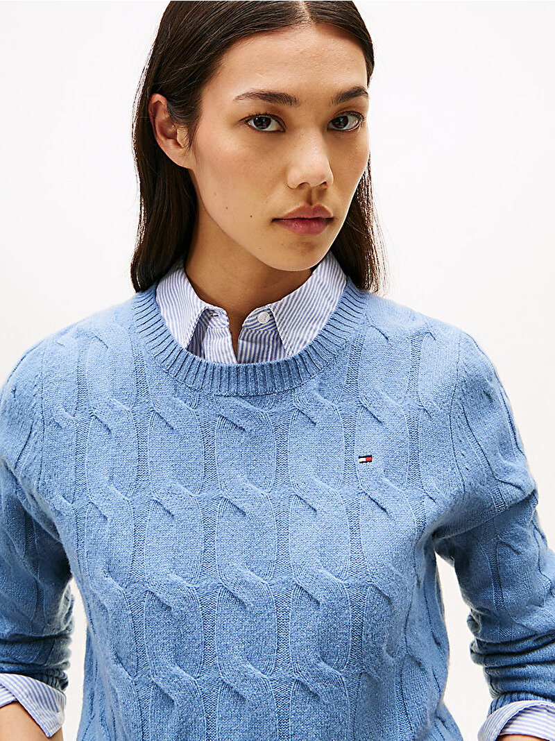 Kadın Soft Wool Cable Kazak Mavi  WW0WW43586C2B