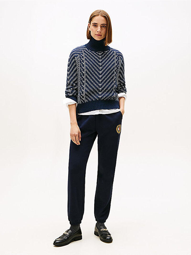 Kadın Textured Cable Mock Neck Kazak Mavi  WW0WW464100HA