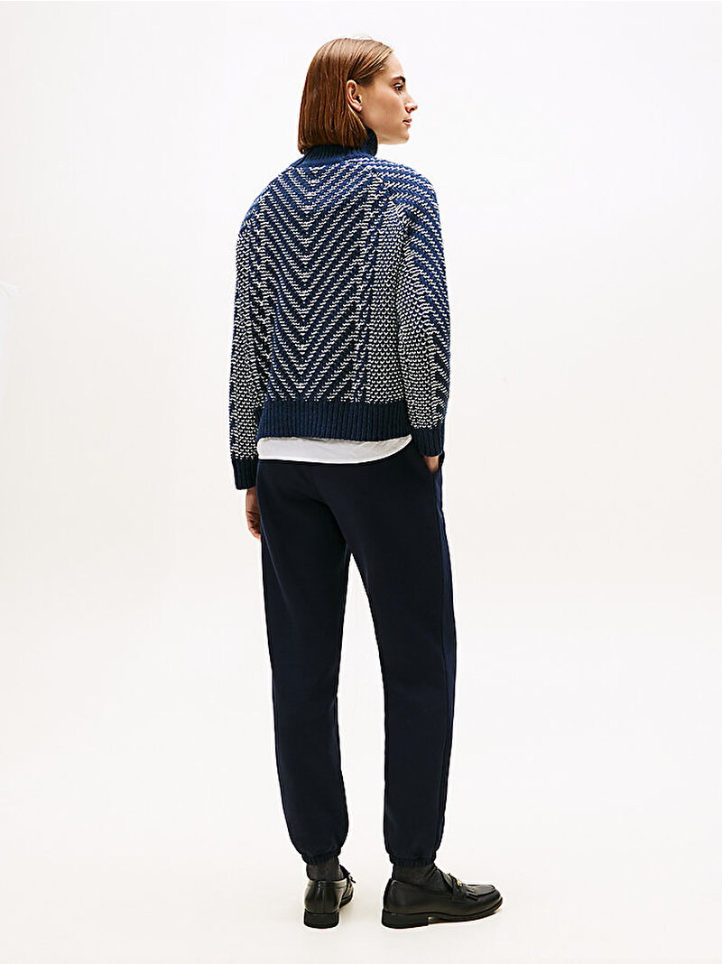 Kadın Textured Cable Mock Neck Kazak Mavi  WW0WW464100HA